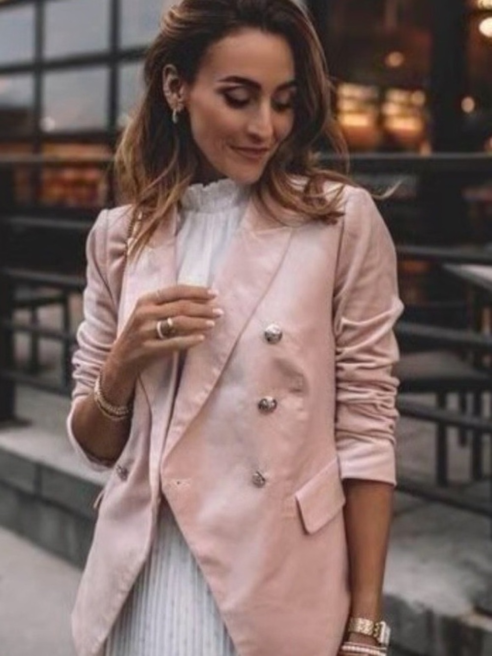 White House Black Market Double Breasted Silver Crest Blazer Jacket Pink Size 6